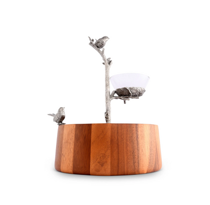 BOWL EN MADERA NIDO DE PÁJAROS EN PELTRE