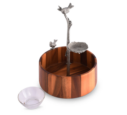 BOWL EN MADERA NIDO DE PÁJAROS EN PELTRE