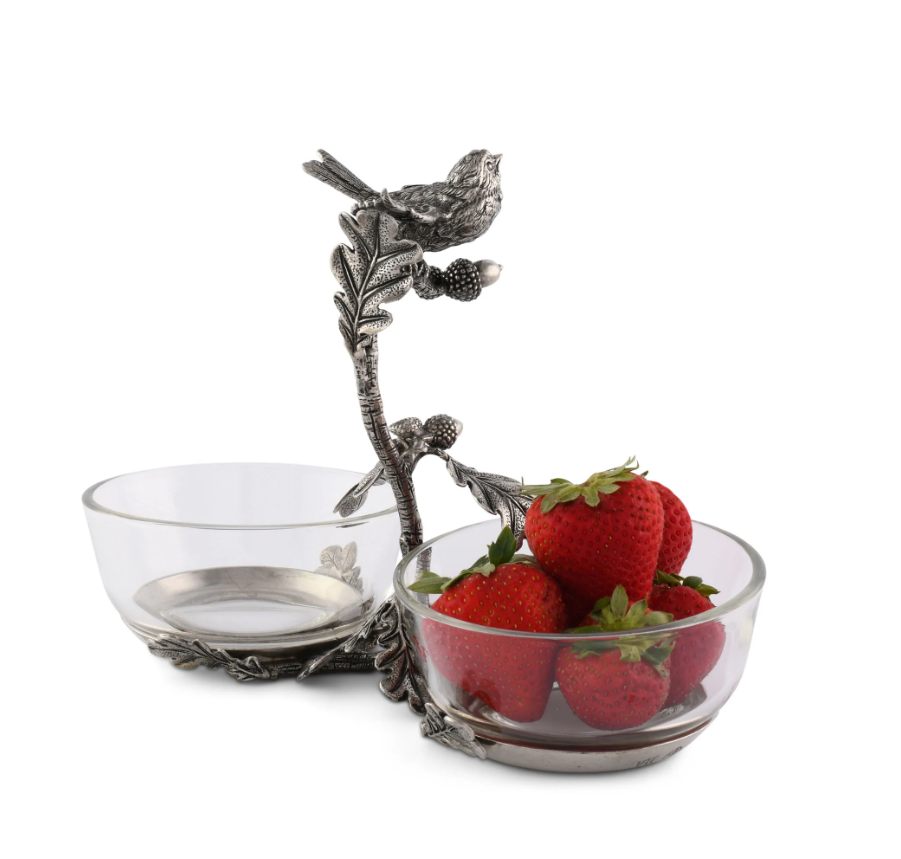 BOWL DOBLE PARA CONDIMENTO PAJARO EN PELTRE