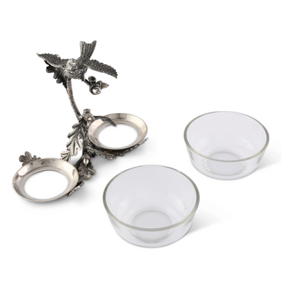 BOWL DOBLE PARA CONDIMENTO PAJARO EN PELTRE