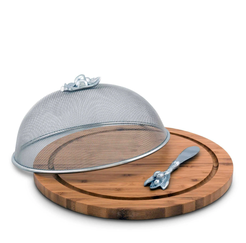 TABLA DE QUESO Y PALA PARA ESPARCIR ACEITUNAS EN PELTRE