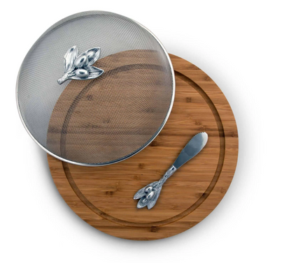 TABLA DE QUESO Y PALA PARA ESPARCIR ACEITUNAS EN PELTRE
