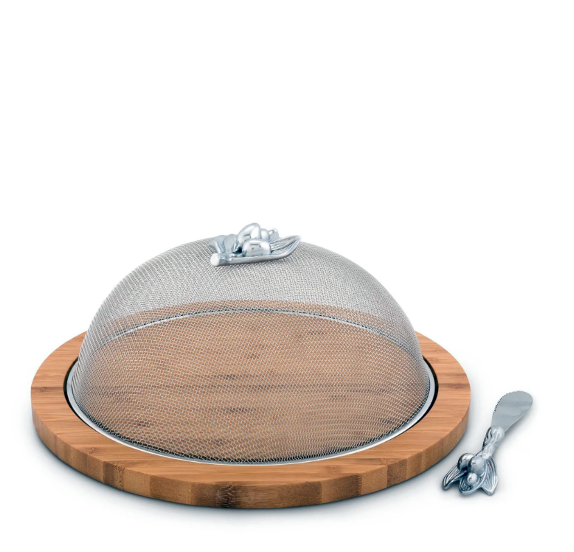 TABLA DE QUESO Y PALA PARA ESPARCIR ACEITUNAS EN PELTRE
