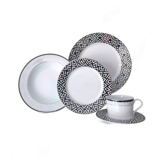 PLATO Y TAZA TÉ NEGRO/PLATEADO