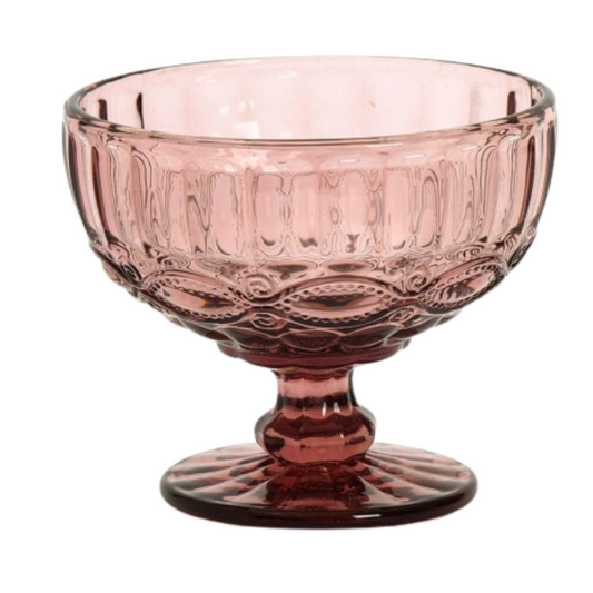 SET x6 COPAS POSTRE VINTEGE VIDRIO ROSA