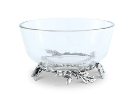 BOWL DE VIDRIO BASE BELLOTA Y HOJA DE ROBLE EN PELTRE