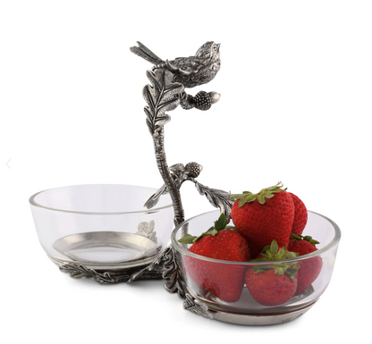 BOWL DOBLE PARA CONDIMENTO PAJARO EN PELTRE