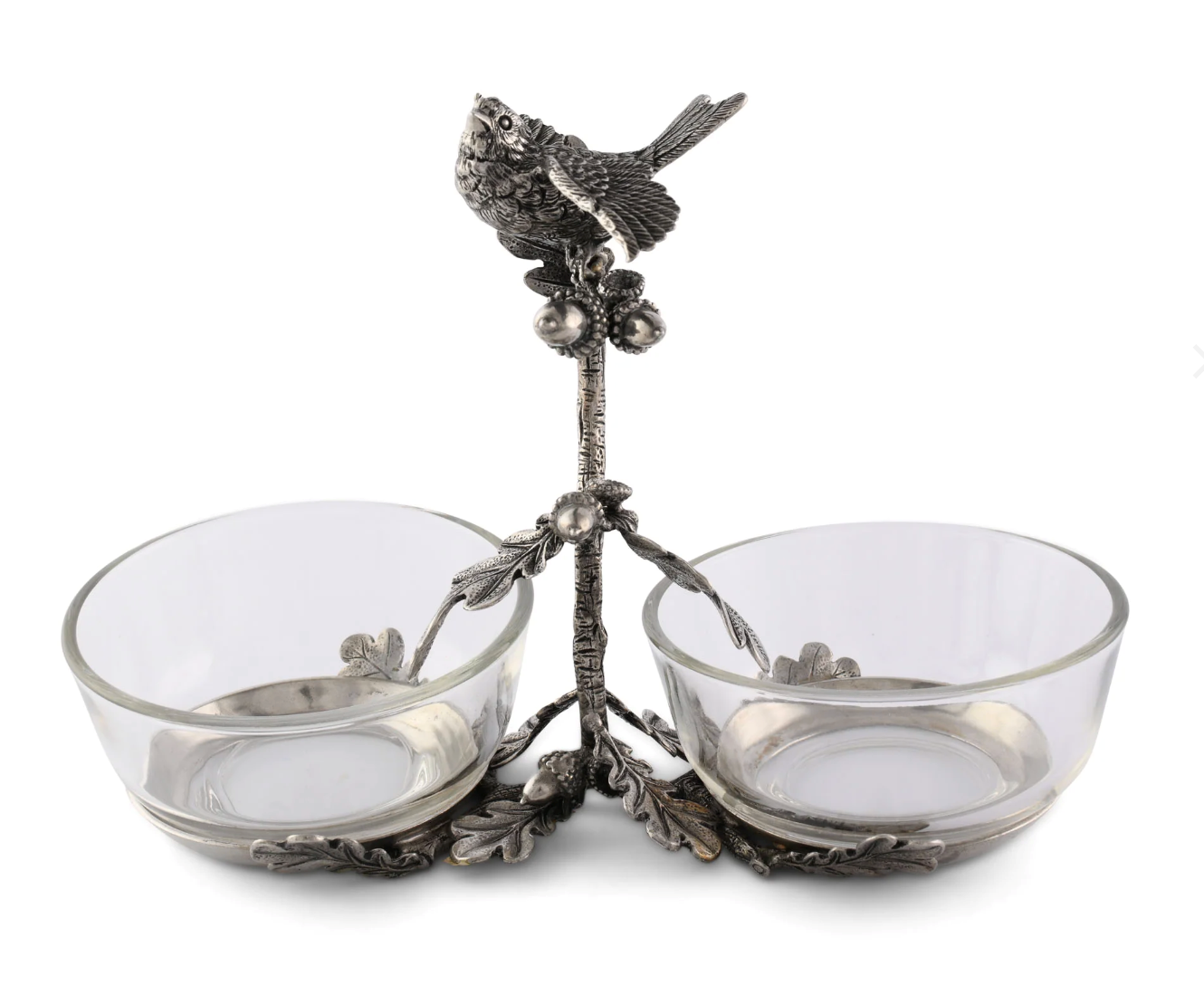 BOWL DOBLE PARA CONDIMENTO PAJARO EN PELTRE