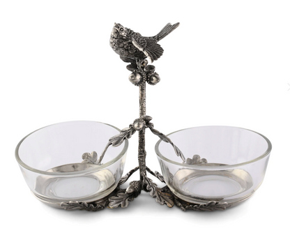 BOWL DOBLE PARA CONDIMENTO PAJARO EN PELTRE