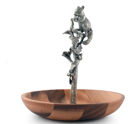 BOWL EN MADERA RAMA Y ARDILLA EN PELTRE