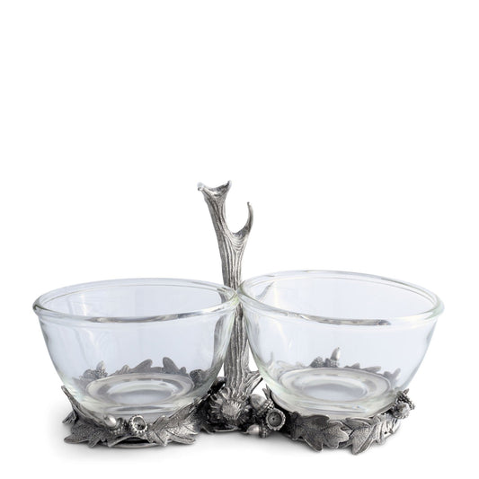 Bowl Doble de Cristal con Forma de Asta Caida