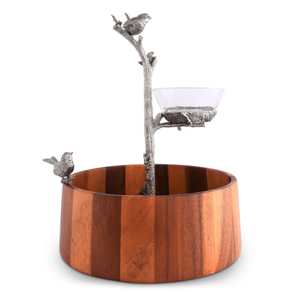 BOWL EN MADERA NIDO DE PÁJAROS EN PELTRE